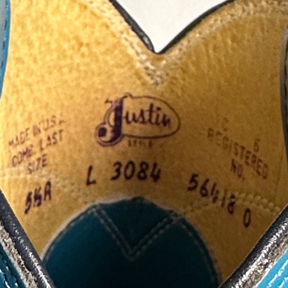 Justin Roper Turquoise Blue Cowboy Boots – Size 5.5 - Picture 13 of 15